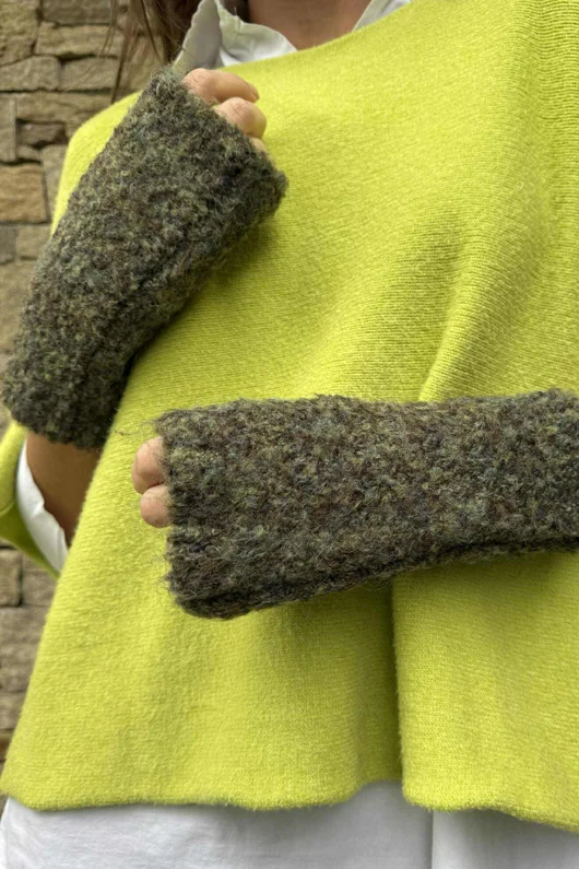 Boucle Fingerless Gloves Khaki Melange